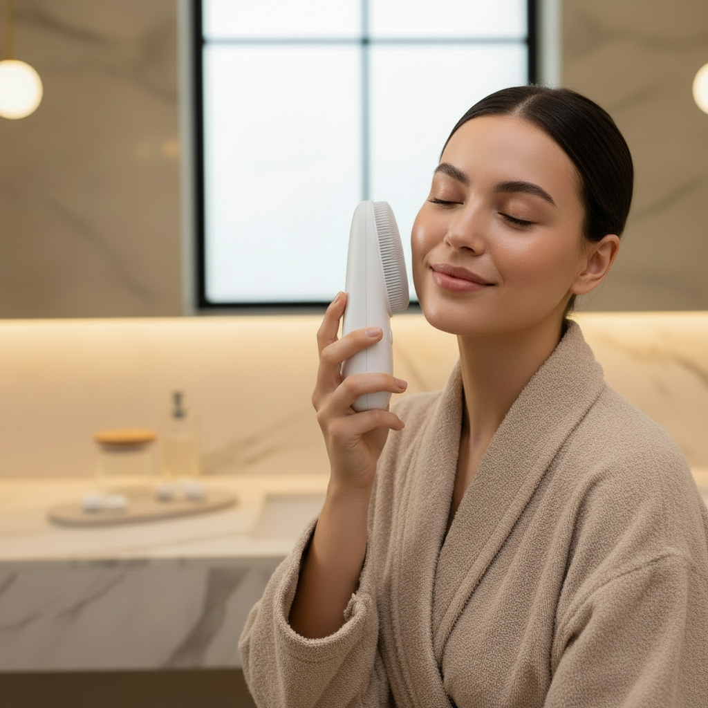 Chica usando el Limpiador Facial Olimpia más fino